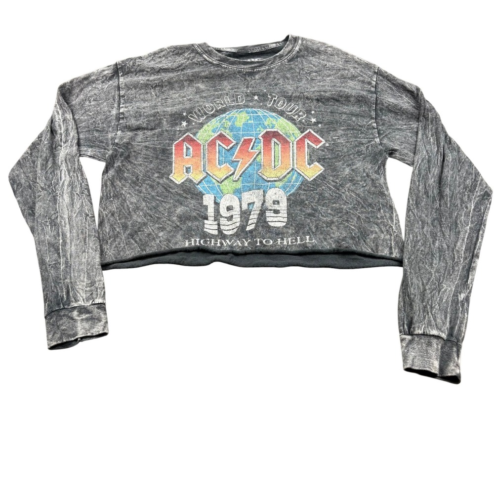 2021 AC/DC World Tour 1979 Highway To Hell Crop Top Long Sleeve Gray S/M